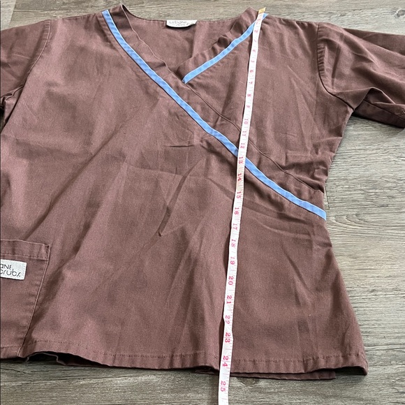Urbane Scrubs Chocolate Brown Scrub Top with Sky Blue Accents - Picture 3 of 7